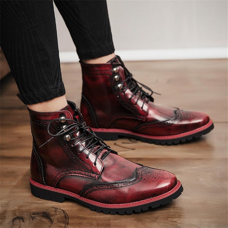 Zzyyzzyy Men's Brogue Leather Lace-Up Ankle Boots with Wingtip Design Vintage Dress Boots for Casual Business Office Daily Wear and Formal Occasions - Image 1